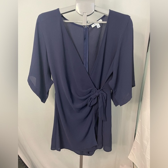 She + Sky Navy Blue Short Sleeve V Neck Romper‎ Sz L - Picture 3 of 11